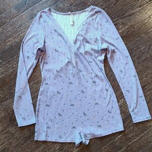 For Love And Lemons Pointelle Deep V Onesie Purple Floral Small NWOT